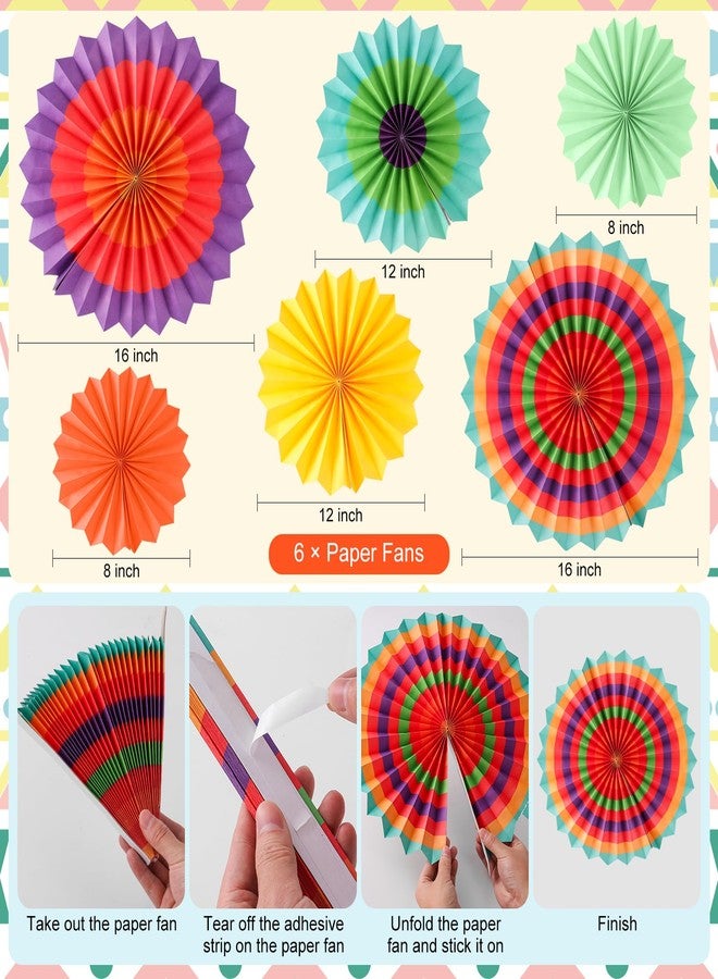 VINTS Cinco De Mayo Party Decorations,Mexican Fiesta Party Decorations Set,Multi-Color Hanging Paper Fans,Paper Pom Poms,Garland String and Banner for Cinco de Mayo,Fiesta,Birthday,Wedding - Image 3