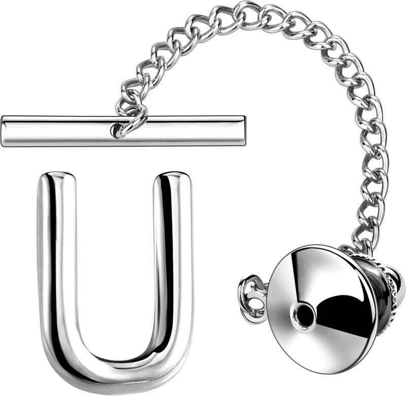 AMITER Men Tie Tack Initial Gold/Silver Tie Pin with Chain Clips for Necktie, Bow Tie & Hat - Image 1
