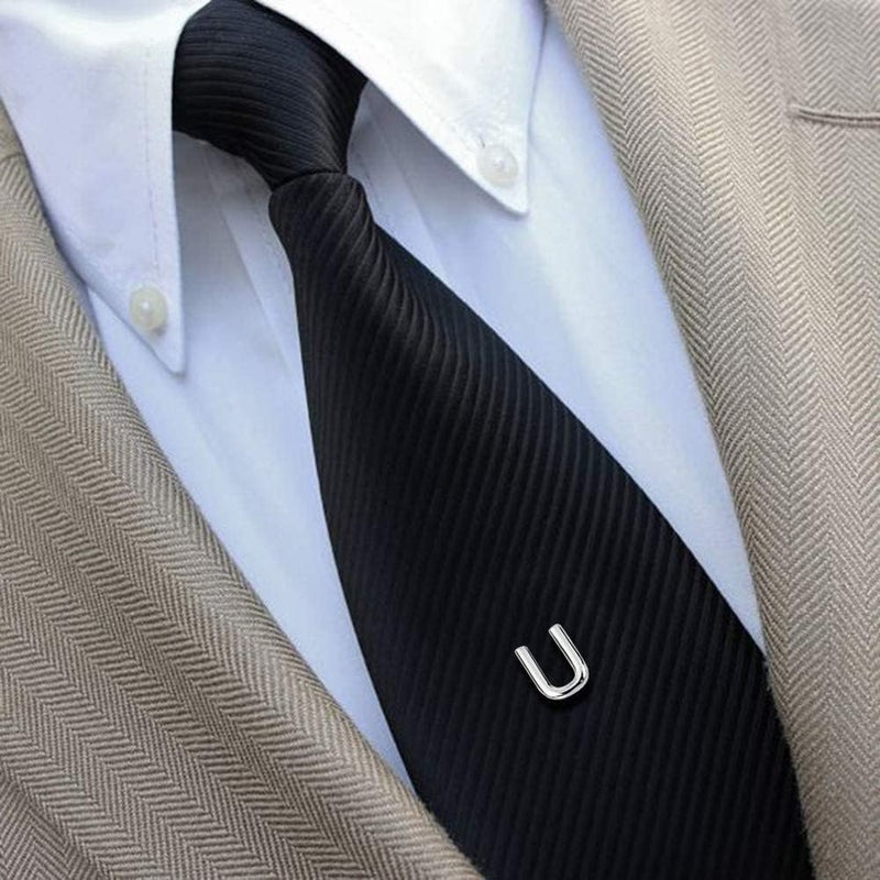 AMITER Men Tie Tack Initial Gold/Silver Tie Pin with Chain Clips for Necktie, Bow Tie & Hat - Image 2