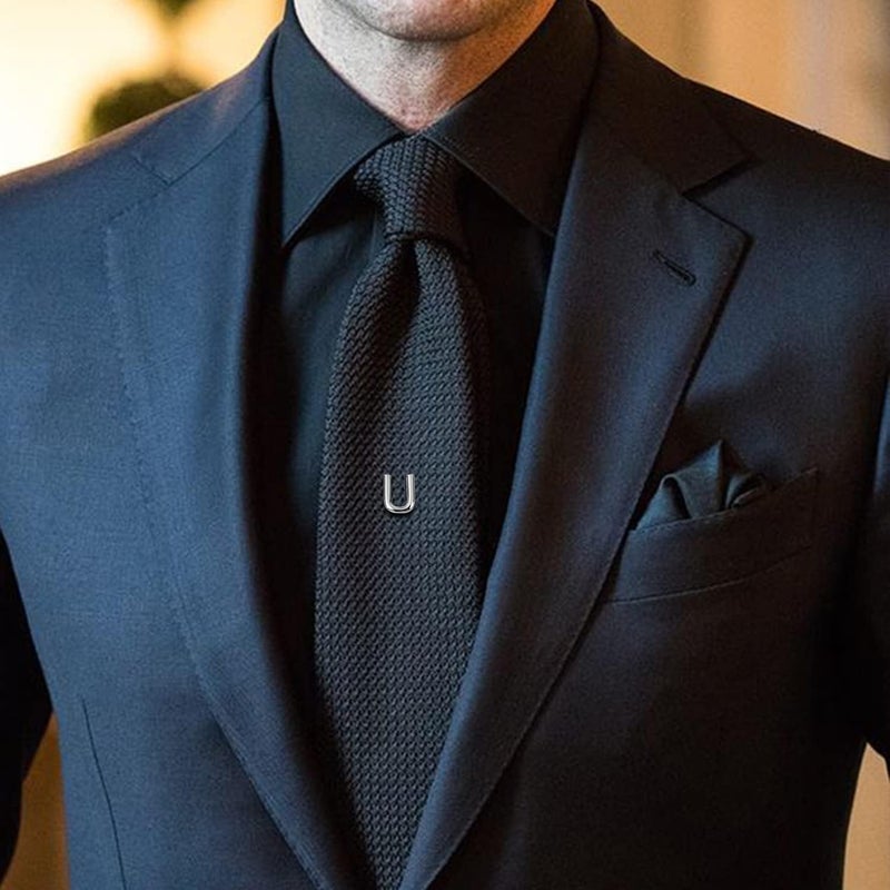 AMITER Men Tie Tack Initial Gold/Silver Tie Pin with Chain Clips for Necktie, Bow Tie & Hat - Image 4