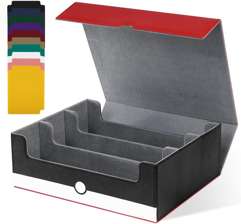 UAONO Card Storage Box for Trading Cards, 1800+ PU Leather Commander Card Deck Case, Magnetic Closure Card Holder Fits for Magic Game Cards (Red&White) - Image 4