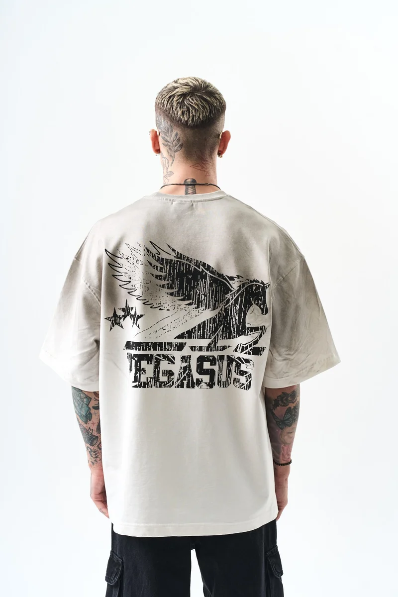 RESPIRE Men's Pegasus Print Oversize T-Shirt, Ecru