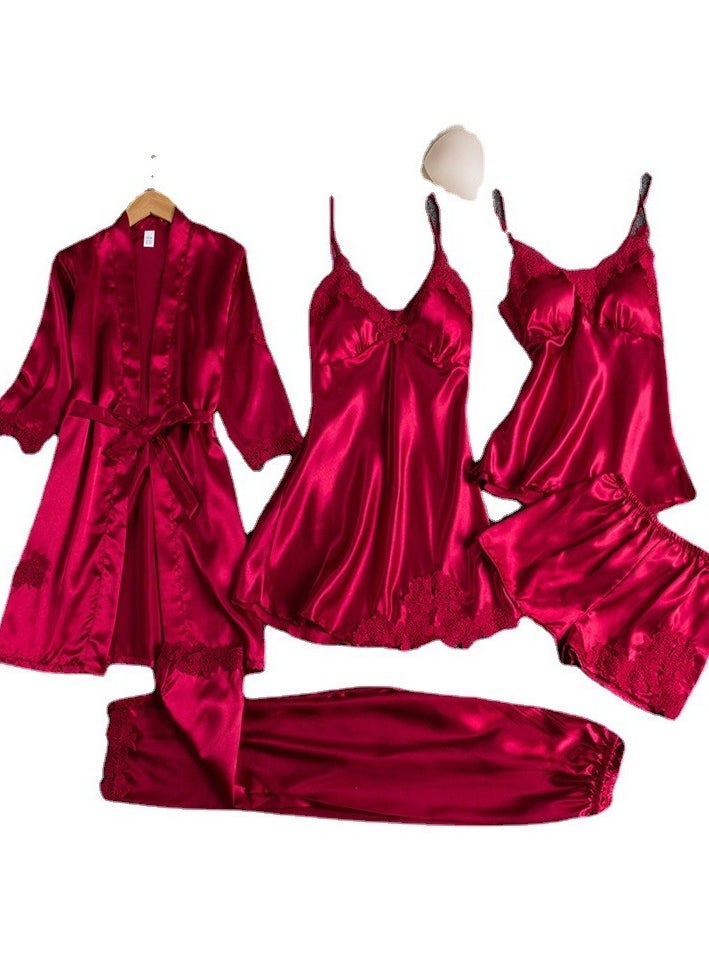 KUYING - New Five Piece Lce Silk Pajamas - Image 1
