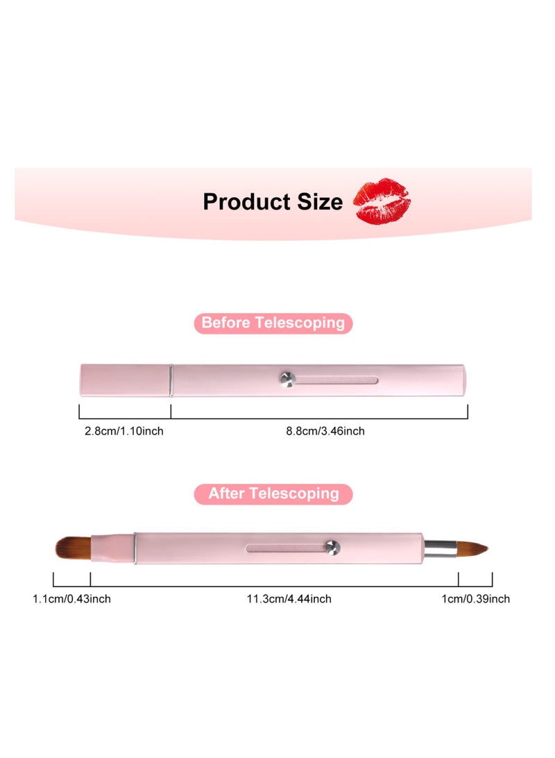 Retractable Lip Brush Set - Double-ended Lip Applicator with Cap for Lipstick, Lip Gloss, and Eyeshadow Smudging (Pink  Gold) - 2 Pieces, Portable and Versatile Makeup Tools. - Image 3