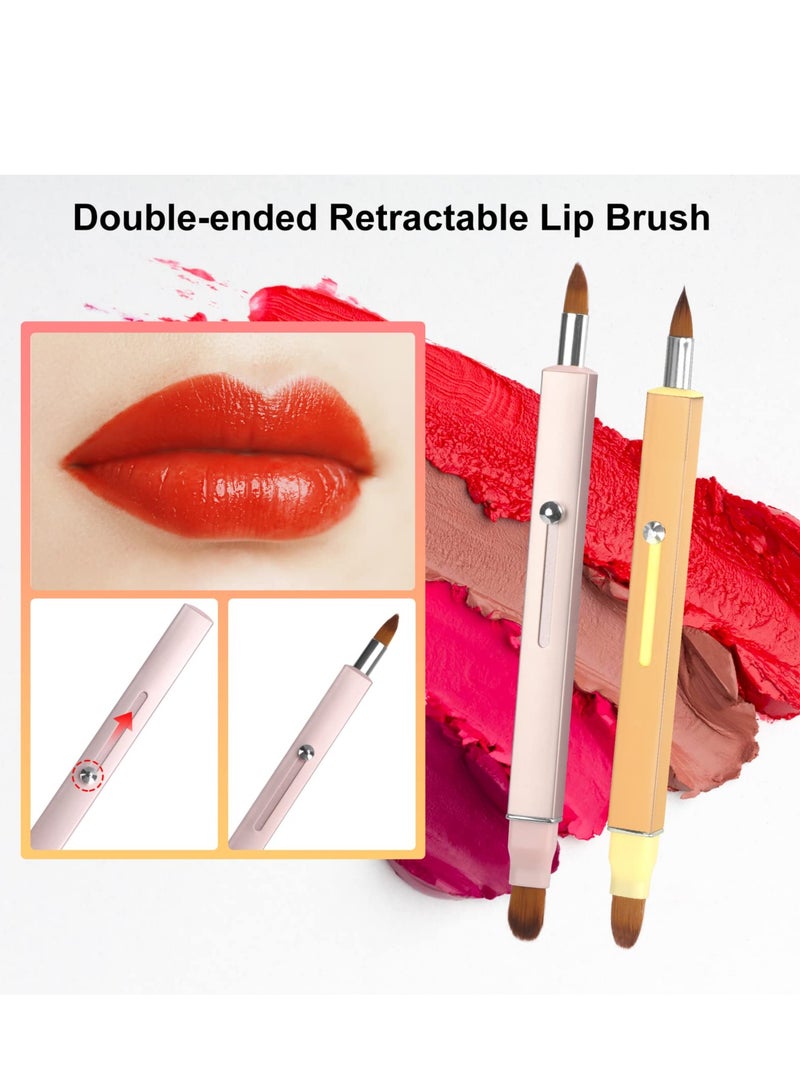 Retractable Lip Brush Set - Double-ended Lip Applicator with Cap for Lipstick, Lip Gloss, and Eyeshadow Smudging (Pink  Gold) - 2 Pieces, Portable and Versatile Makeup Tools. - Image 2