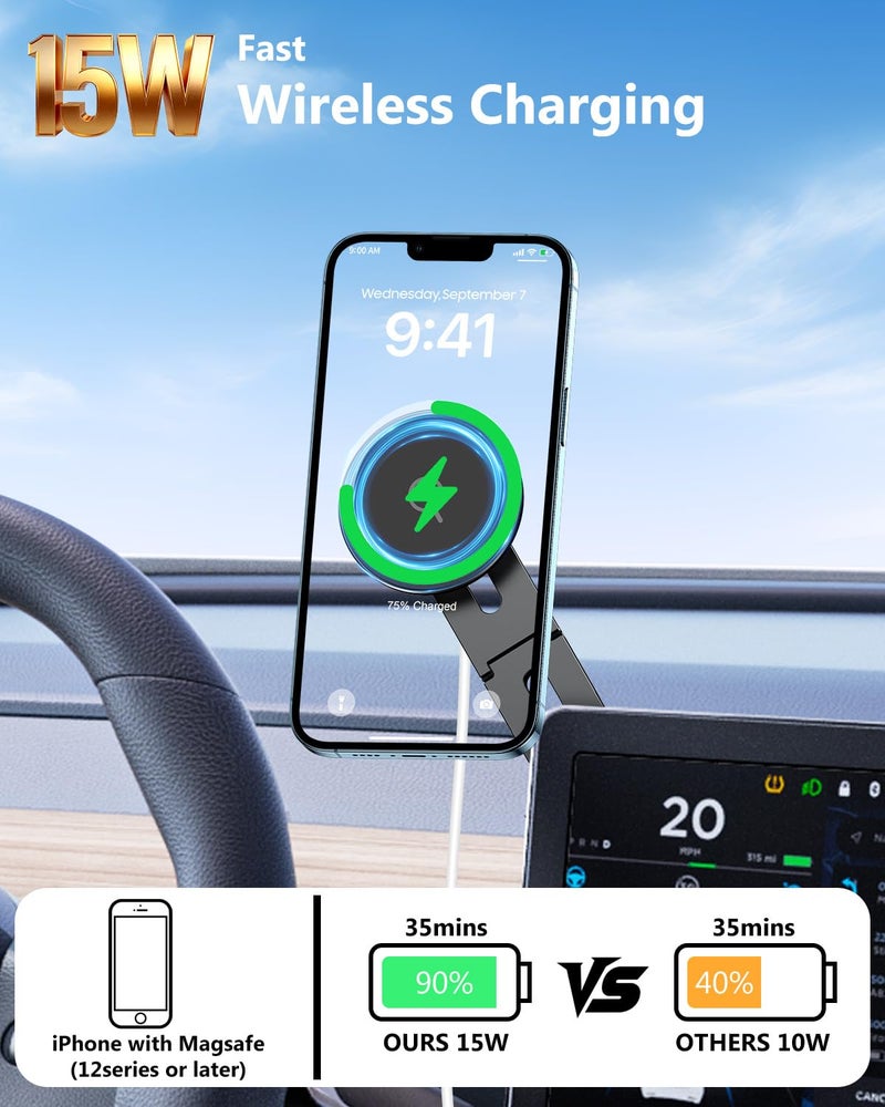 MAGDIGITEH Magnetic Tesla Phone Holder, MagSafe Laptop Phone Mount for iPhone 17/16/15/14/13/12 Pro Max, Car Magnetic Phone Mount for Tesla Model 3/ ModelY/X/S (Black) - Image 2