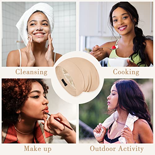 Fittia Satin Hair Bonnet for Sleeping, Silky No Frizzy for Curls Care, Adjustable Strap for Non-Slip, Dreadlocks Cap for Women&Men Taupe - Image 5
