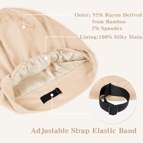 Fittia Satin Hair Bonnet for Sleeping, Silky No Frizzy for Curls Care, Adjustable Strap for Non-Slip, Dreadlocks Cap for Women&Men Taupe - Image 4