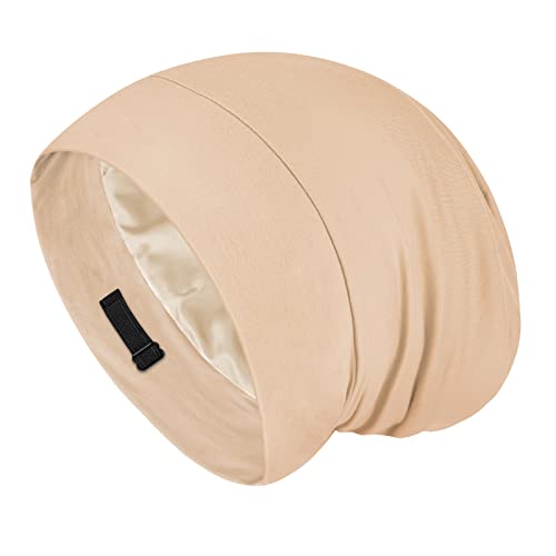 Fittia Satin Hair Bonnet for Sleeping, Silky No Frizzy for Curls Care, Adjustable Strap for Non-Slip, Dreadlocks Cap for Women&Men Taupe - Image 1
