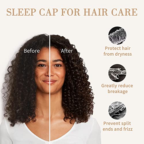 Fittia Satin Hair Bonnet for Sleeping, Silky No Frizzy for Curls Care, Adjustable Strap for Non-Slip, Dreadlocks Cap for Women&Men Taupe - Image 2