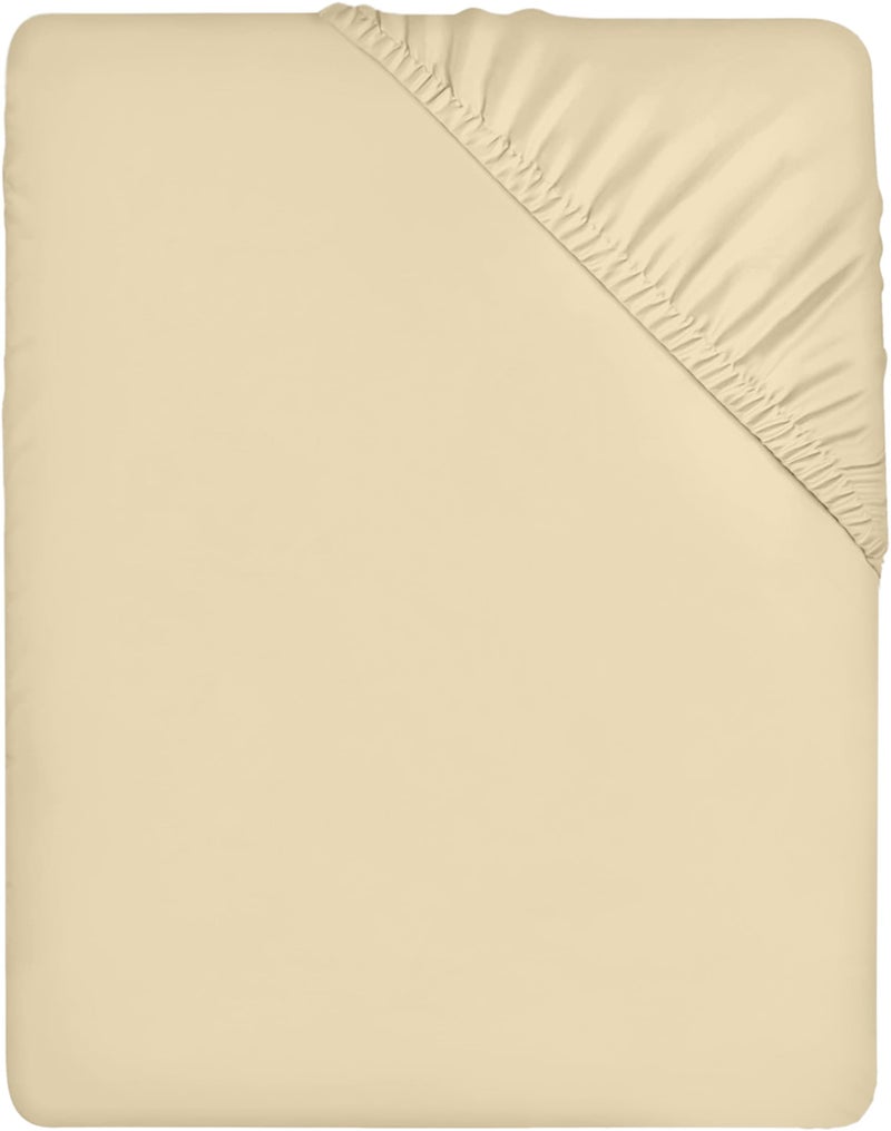 Utopia Bedding Fitted Sheet Double Beige  Deep Pocket 14 inch 35 cm  Easy Care  Soft Brushed Microfibre Fabric  Shrinkage and Fade Resistant  Bottom Sheet