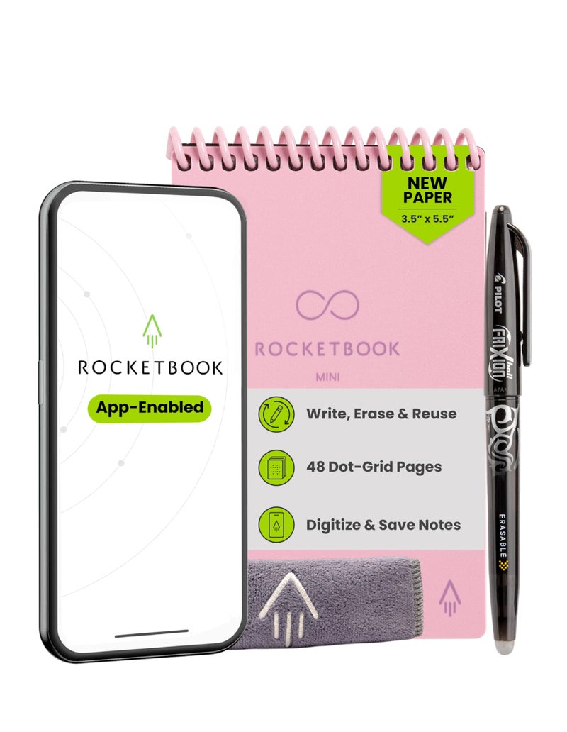 Rocketbook Mini Reusable Smart Notepad, Pocket Size Notebook 3.5x5.5, Pink - Dotted Pages, App-Connected, Erasable, Ideal for On-The-Go List Taking & Quick Notes Anywhere - Image 1