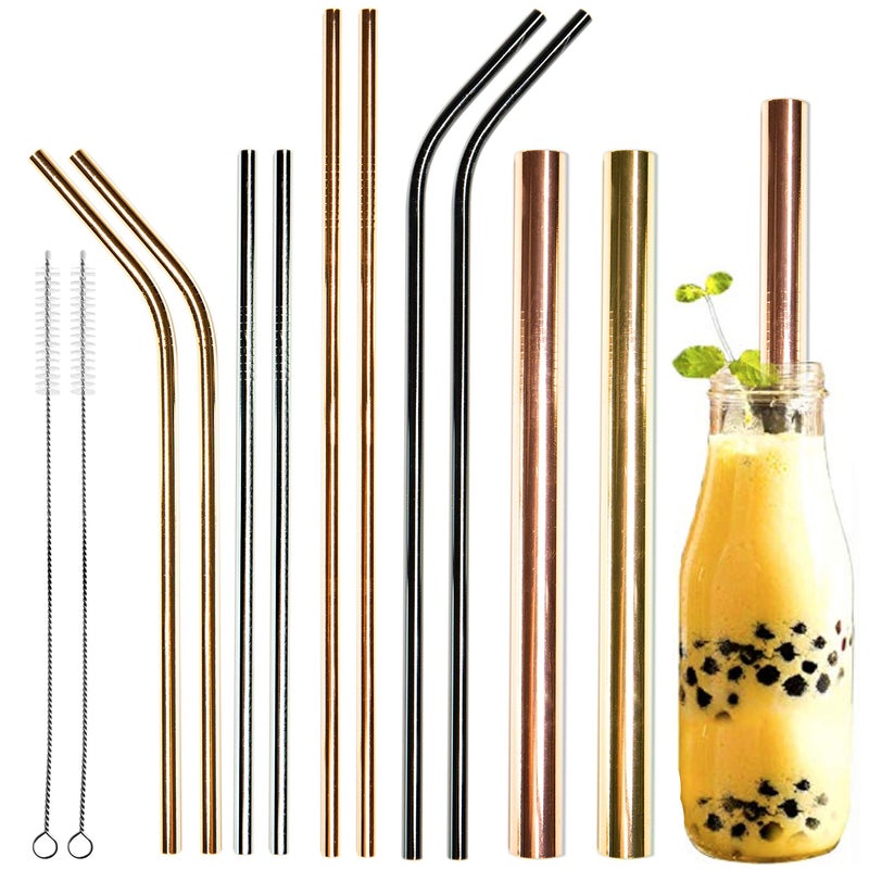 Youngever Youngever Reusable Stainless Steel Straws Metal Straws with 2 Extra Wide Straws for Smoothie and Bubble Tea to Go Bag 20 Ounce and 30 Ounce Tumblers Straws 4 Colors