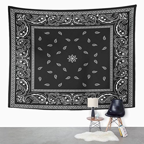 Emvency Tapestry Colorful Paisley Black Pattern Bandanna Border Scarf White Home Decor Wall Hanging for Living Room Bedroom Dorm 60x80 Inches - Image 3