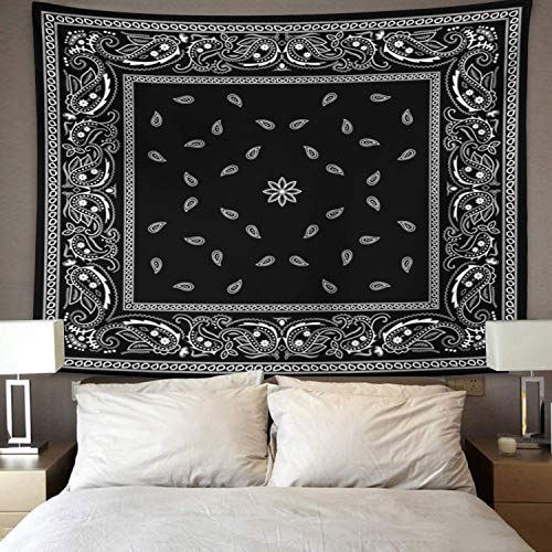 Emvency Tapestry Colorful Paisley Black Pattern Bandanna Border Scarf White Home Decor Wall Hanging for Living Room Bedroom Dorm 60x80 Inches - Image 4