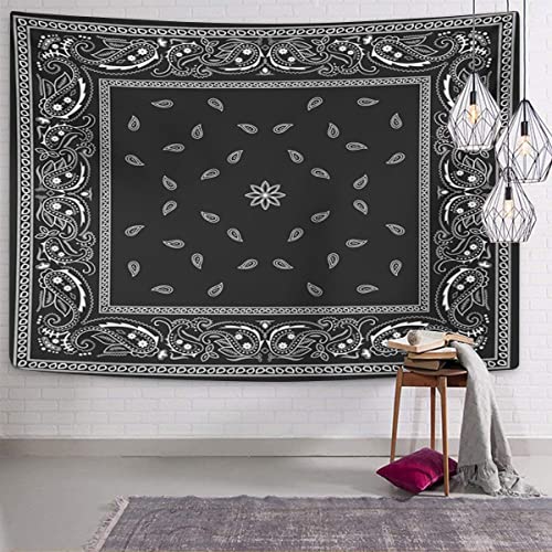 Emvency Tapestry Colorful Paisley Black Pattern Bandanna Border Scarf White Home Decor Wall Hanging for Living Room Bedroom Dorm 60x80 Inches - Image 5