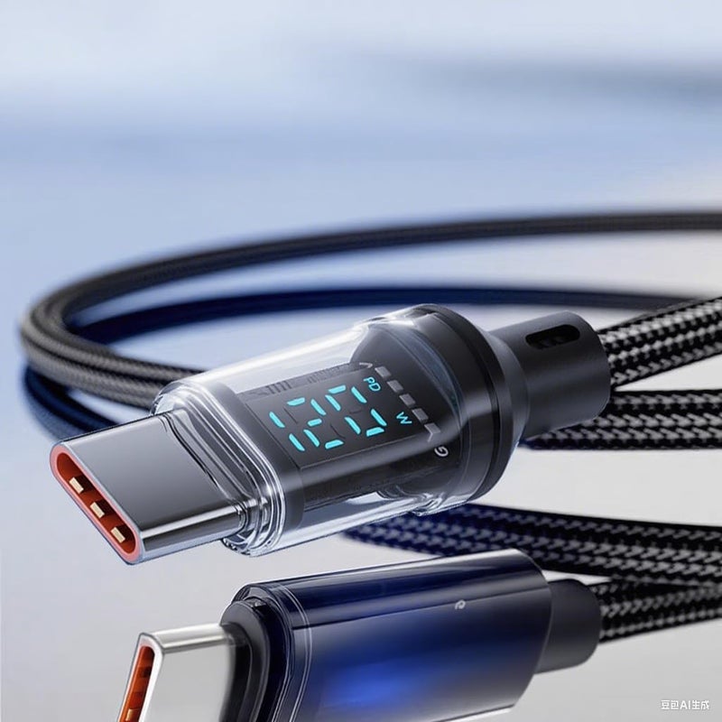 كابل USB-C إلى USB-C بقدرة 120 واط، كابل شحن سريع PD مع شاشة LED، نقل البيانات بسرعة 480 ميجابت في الثانية، كابل مضفر من النايلون القوي لأجهزة iPhone 16/15 وiPad وMacbook وGalaxy وأجهزة الكمبيوتر المحمولة وغيرها (عبوة من قطعتين، طول 3.3 قدم) - Image 4