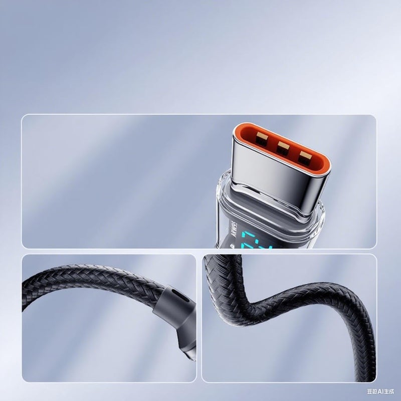 كابل USB-C إلى USB-C بقدرة 120 واط، كابل شحن سريع PD مع شاشة LED، نقل البيانات بسرعة 480 ميجابت في الثانية، كابل مضفر من النايلون القوي لأجهزة iPhone 16/15 وiPad وMacbook وGalaxy وأجهزة الكمبيوتر المحمولة وغيرها (عبوة من قطعتين، طول 3.3 قدم) - Image 3