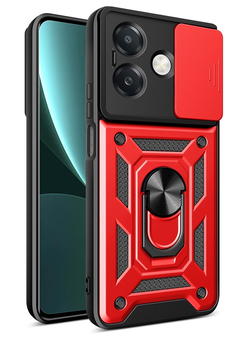 for OPPO A3 4G / A3X 4G / A60 5G Case Cover, Slide Camera Lens Cover, Magnetic Ring Holder Kickstand Protective Phone Case for OPPO A3 4G / A3X 4G / A60 5G, Red