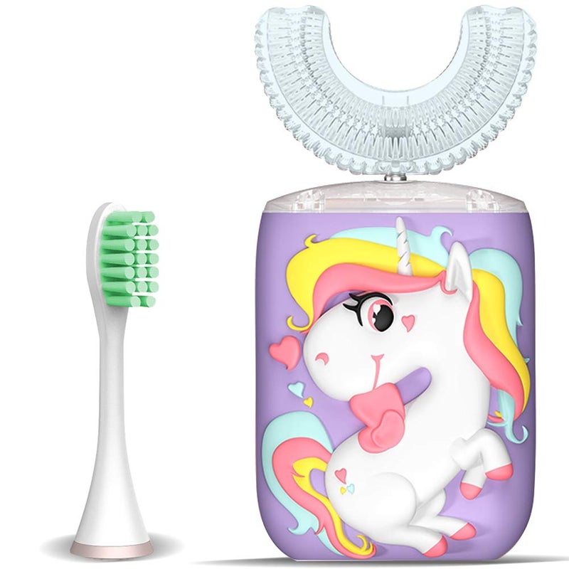 KRX KRX Kids Toothbrush Electric U Shaped Ultrasonic Automatic Toothbrush with 2 Brush Heads Six Cleaning Modes Cartoon Modeling Design for Kids Special for Birthday Gift Purple Kids 27