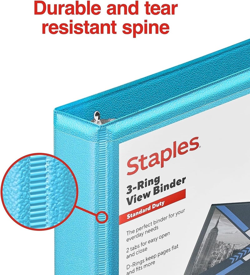 Staples 1/2" 3-Ring View Binder, D-Ring Teal - Image 3