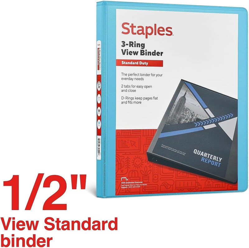 Staples 1/2" 3-Ring View Binder, D-Ring Teal - Image 1