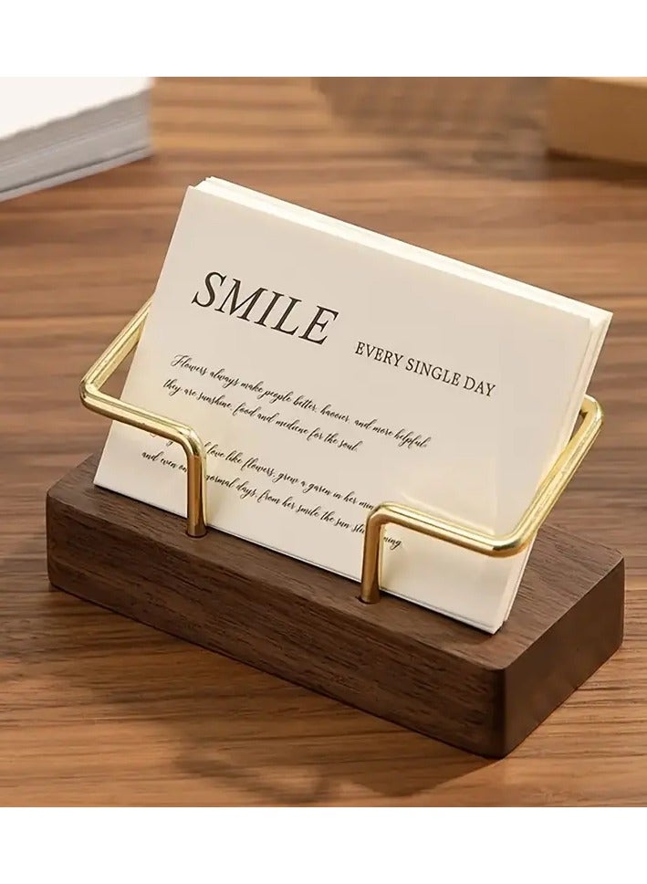 Generic Premium Wood & Metal Business Card Holder – Classic Golden-Finish Desk Display for Office & Home  - Image 2