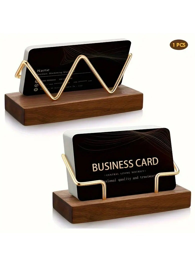 Generic Premium Wood & Metal Business Card Holder – Classic Golden-Finish Desk Display for Office & Home  - Image 1