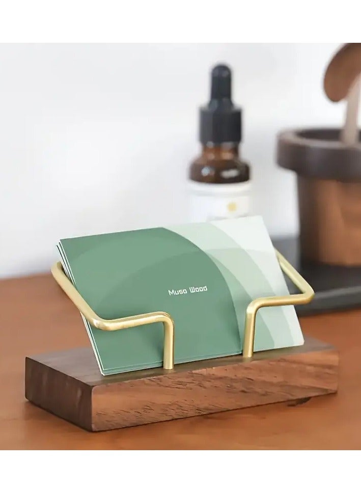 Generic Premium Wood & Metal Business Card Holder – Classic Golden-Finish Desk Display for Office & Home  - Image 3