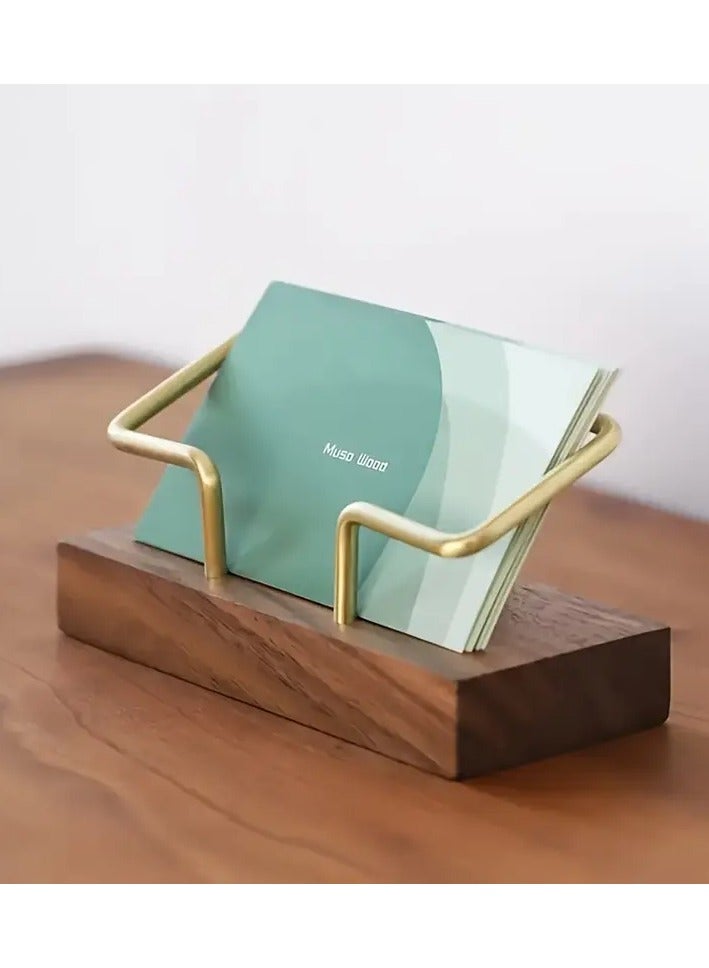 Generic Premium Wood & Metal Business Card Holder – Classic Golden-Finish Desk Display for Office & Home  - Image 4