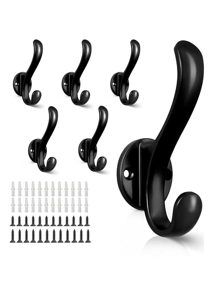 الوجبة مجموعة من 6 خطافات معاطف، خطافات مزدوجة متينة للتثبيت على الحائط لتعليق المعاطف والقبعات والمناشف والمفاتيح والعباءات والوشاح والحقيبة والقبعة - Image 1