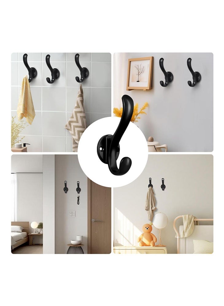 الوجبة مجموعة من 6 خطافات معاطف، خطافات مزدوجة متينة للتثبيت على الحائط لتعليق المعاطف والقبعات والمناشف والمفاتيح والعباءات والوشاح والحقيبة والقبعة - Image 2