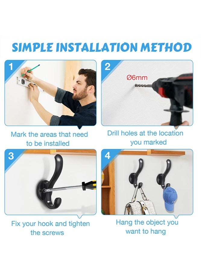 الوجبة مجموعة من 6 خطافات معاطف، خطافات مزدوجة متينة للتثبيت على الحائط لتعليق المعاطف والقبعات والمناشف والمفاتيح والعباءات والوشاح والحقيبة والقبعة - Image 5