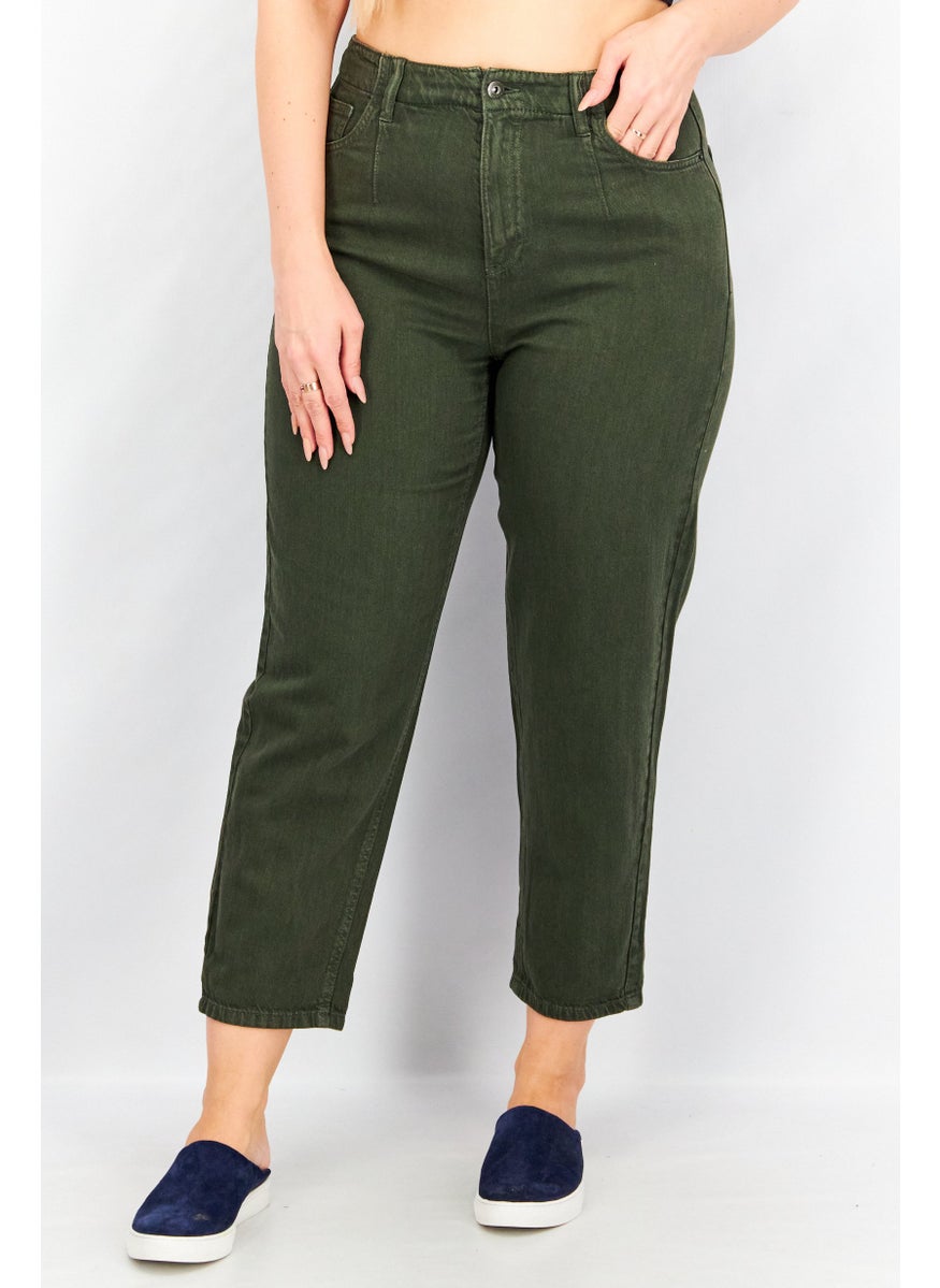 EDC Women Regular Fit Straight Cuffed Hem No Stretch Jeans, Forest Green  - Image 1