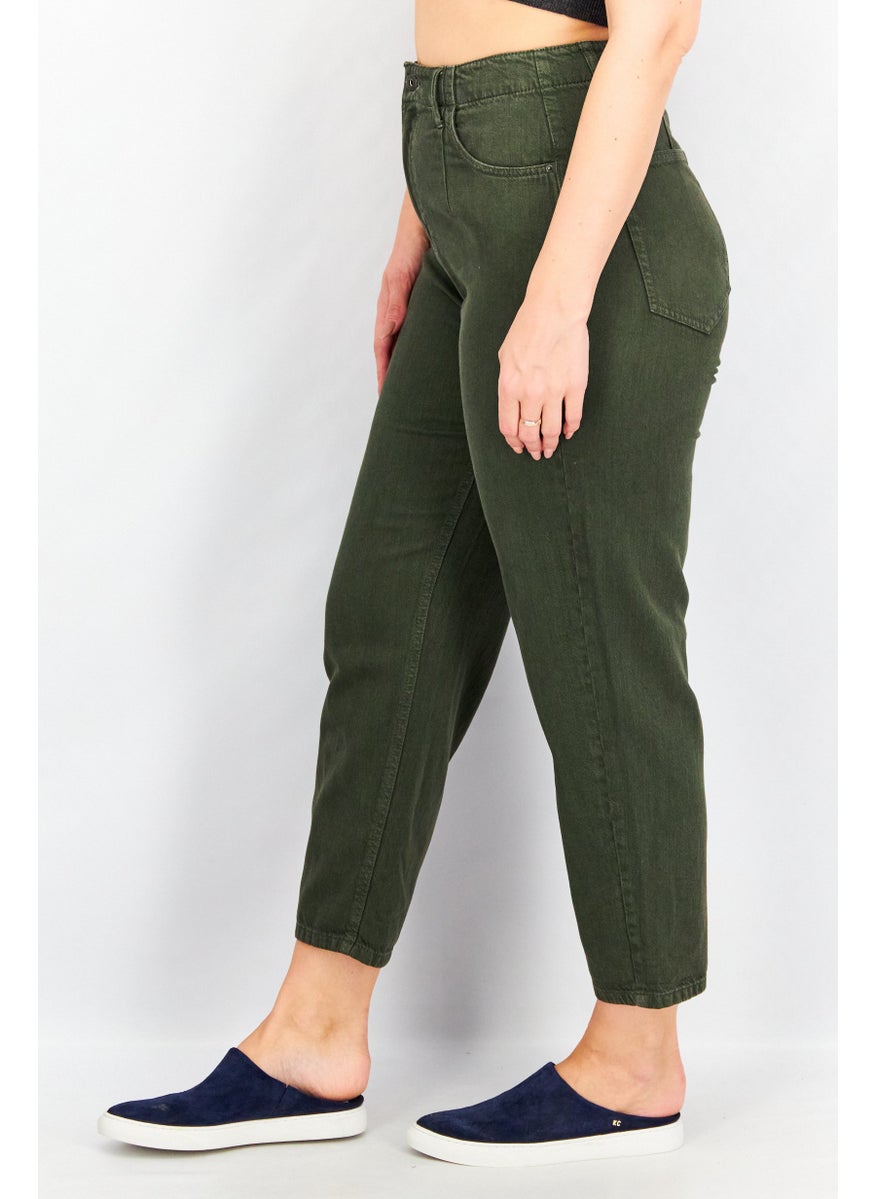EDC Women Regular Fit Straight Cuffed Hem No Stretch Jeans, Forest Green  - Image 3