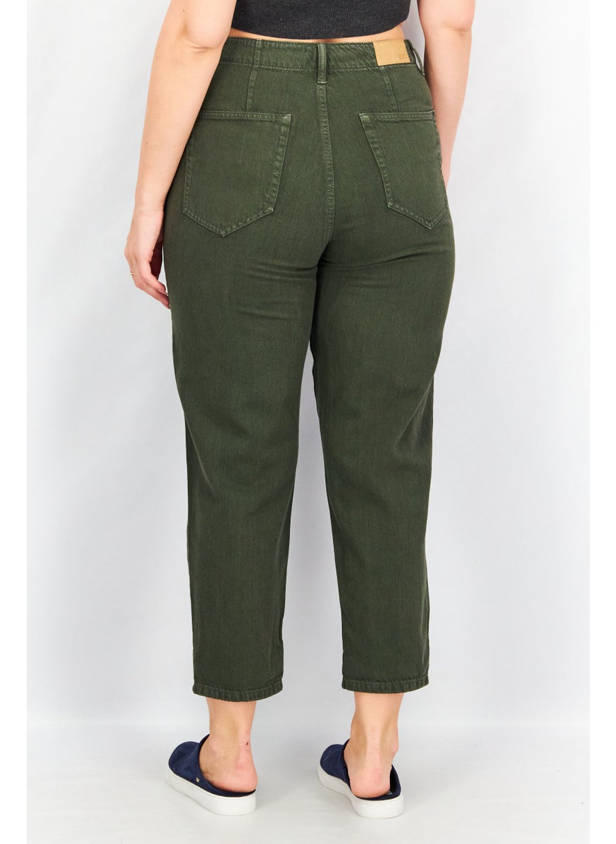 EDC Women Regular Fit Straight Cuffed Hem No Stretch Jeans, Forest Green  - Image 4