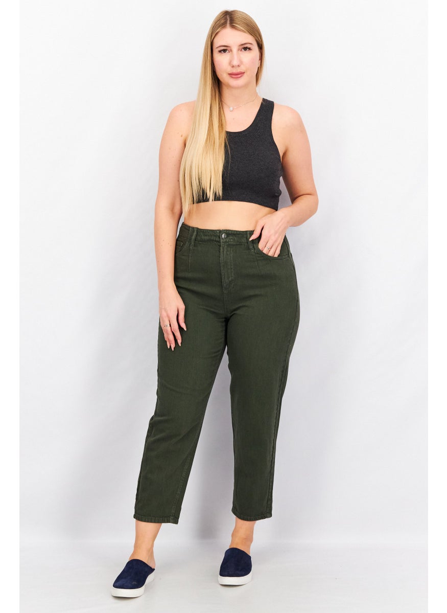 EDC Women Regular Fit Straight Cuffed Hem No Stretch Jeans, Forest Green  - Image 2