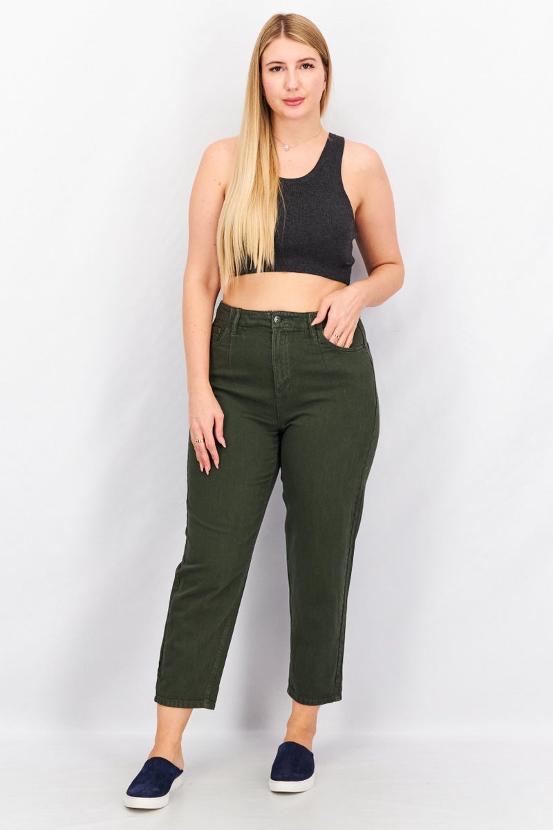 EDC Women Regular Fit Straight Cuffed Hem No Stretch Jeans, Forest Green - Image 2