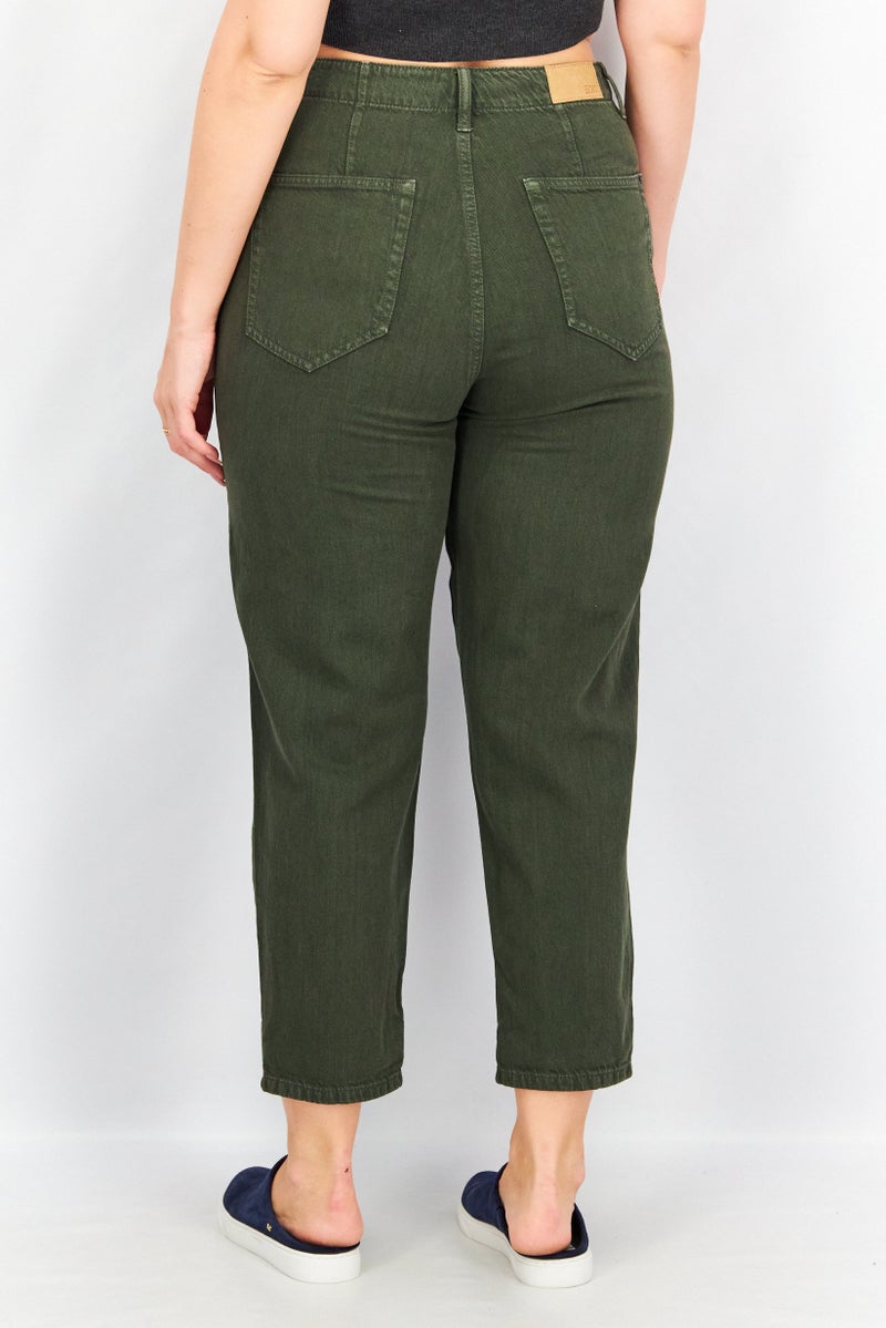 EDC Women Regular Fit Straight Cuffed Hem No Stretch Jeans, Forest Green - Image 2
