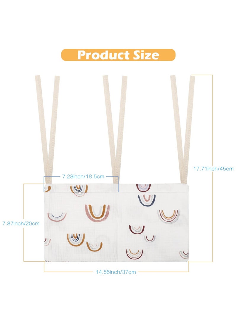 Hanging Storage Bag for Baby Bedside, Linen Baby Nursery Organizer, Small Baby Crib Organizer Bag with 2 Pockets, Baby Hanging Storage Bag for Bottles, Toys, Diapers and Nipples (Rainbow) - Image 2