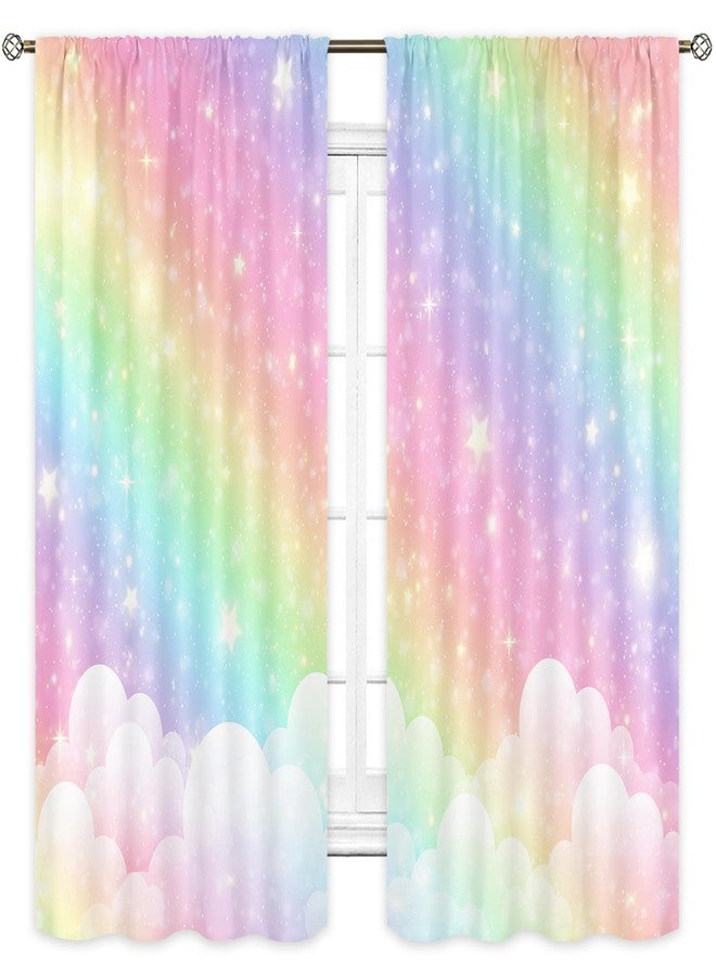 Cinbloo Colorful Rainbow Curtains for Girls Bedroom 42Wx63H Inch Rod Pocket Ombre Cute Pastel Kids Room Decor Sky Clouds Star Art Printed Baby Nursery Princess Girly Living Room Window Drapes 2 Panel - Image 1