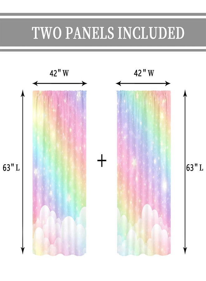 Cinbloo Colorful Rainbow Curtains for Girls Bedroom 42Wx63H Inch Rod Pocket Ombre Cute Pastel Kids Room Decor Sky Clouds Star Art Printed Baby Nursery Princess Girly Living Room Window Drapes 2 Panel - Image 5