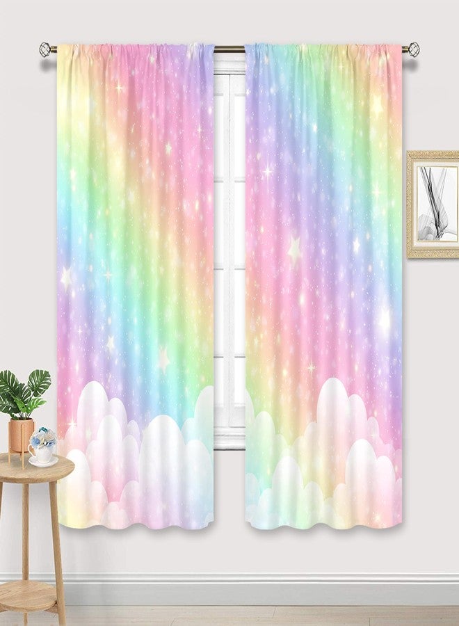 Cinbloo Colorful Rainbow Curtains for Girls Bedroom 42Wx63H Inch Rod Pocket Ombre Cute Pastel Kids Room Decor Sky Clouds Star Art Printed Baby Nursery Princess Girly Living Room Window Drapes 2 Panel - Image 4