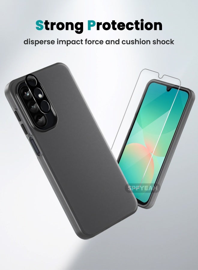 SPFYEAH [3-in-1] Samsung Galaxy A26 Case with HD Tempered Glass Screen Protector & Camera Lens Protector, Shockproof Anti-Drop & Slip, Slim Skin Friendly Frosted Hard Case for Samsung A26 5G 6.7 inch, Translucent Black - Image 3