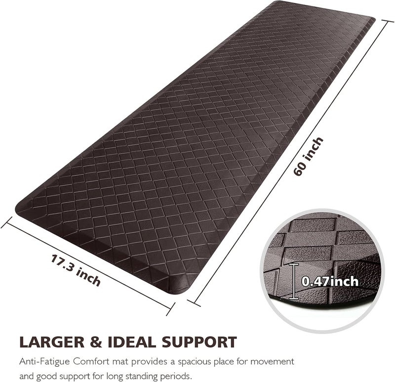 HappyTrends Kitchen Mat Cushioned Anti-Fatigue Floor Mat,17.3"x60",Thick Waterproof Non-Slip Kitchen Mats and Rugs Heavy Duty Ergonomic Comfort Rug for Kitchen,Floor,Office,Laundry,Chocolate - Image 2