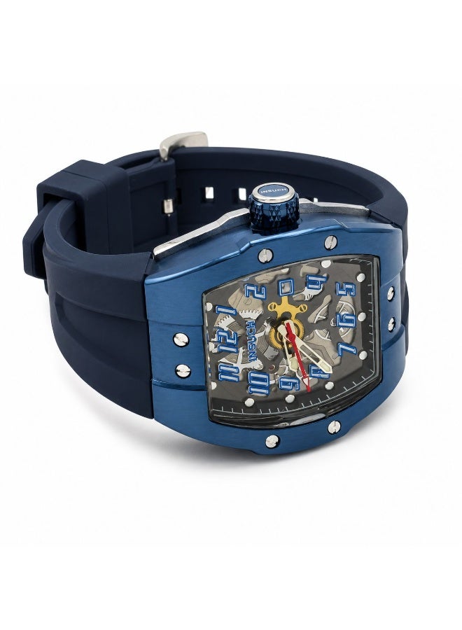 INSUCH Edge IN1032 Men’s Analog Quartz Watch Blue Skeleton Dial Blue Silicone Strap Tonneau Case Date Display - Image 3