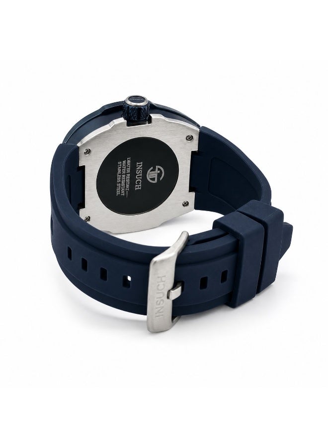 INSUCH Edge IN1032 Men’s Analog Quartz Watch Blue Skeleton Dial Blue Silicone Strap Tonneau Case Date Display - Image 2