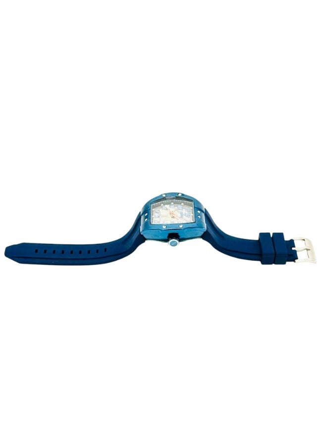 INSUCH Edge IN1032 Men’s Analog Quartz Watch Blue Skeleton Dial Blue Silicone Strap Tonneau Case Date Display - Image 5