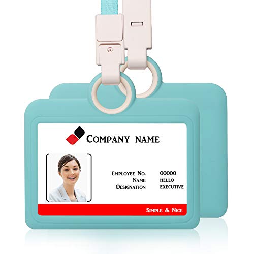 HiCycle2 Badge Holder Silicone Horizontal ID Badge Card Holder with Lanyard Neck Strap Heavy Duty ID Card Business Card Offices Supplies (Light Blue) - Image 1