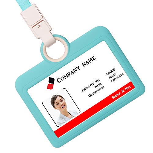 HiCycle2 Badge Holder Silicone Horizontal ID Badge Card Holder with Lanyard Neck Strap Heavy Duty ID Card Business Card Offices Supplies (Light Blue) - Image 2